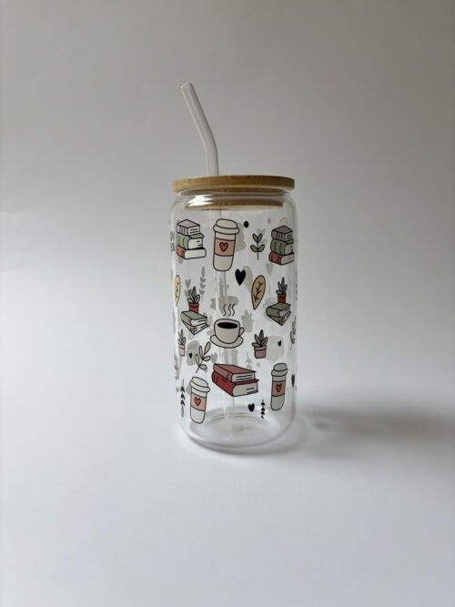 Iced Coffee & Book Pages Glass Bottle