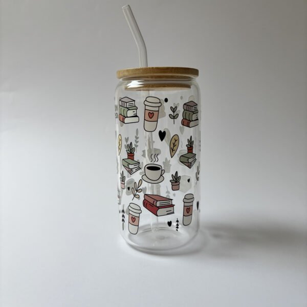 Iced Coffee & Book Pages Glass Bottle