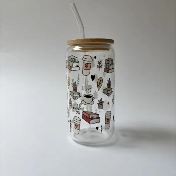 Iced Coffee & Book Pages Glass Bottle