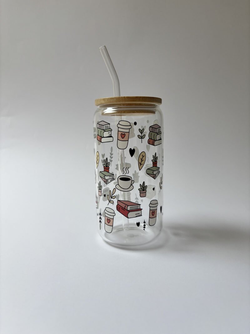 Iced Coffee & Book Pages Glass Bottle