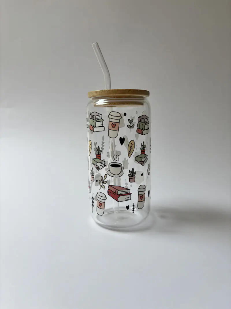 Iced Coffee & Book Pages Glass Bottle
