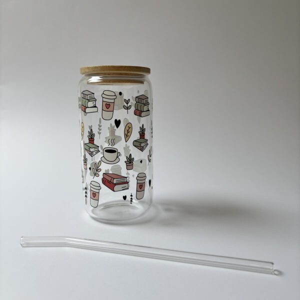 Iced Coffee & Book Pages Glass Bottle