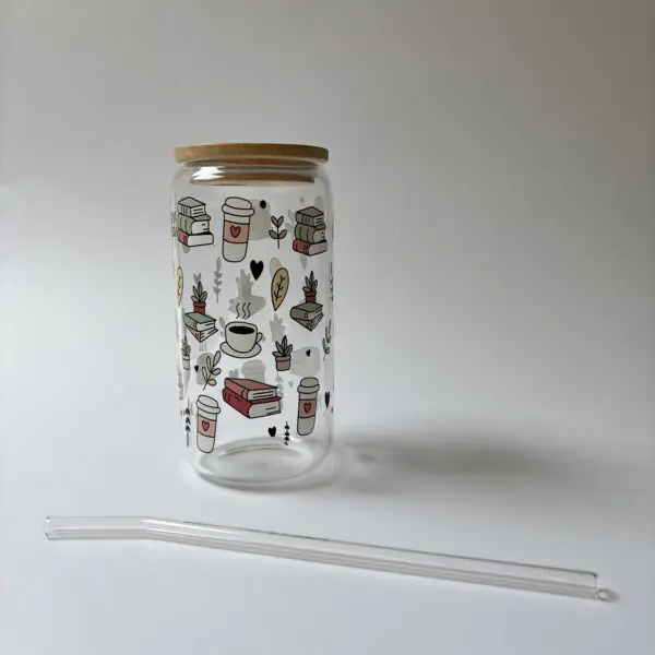 Iced Coffee & Book Pages Glass Bottle