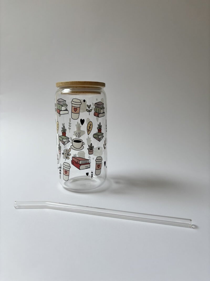 Iced Coffee & Book Pages Glass Bottle