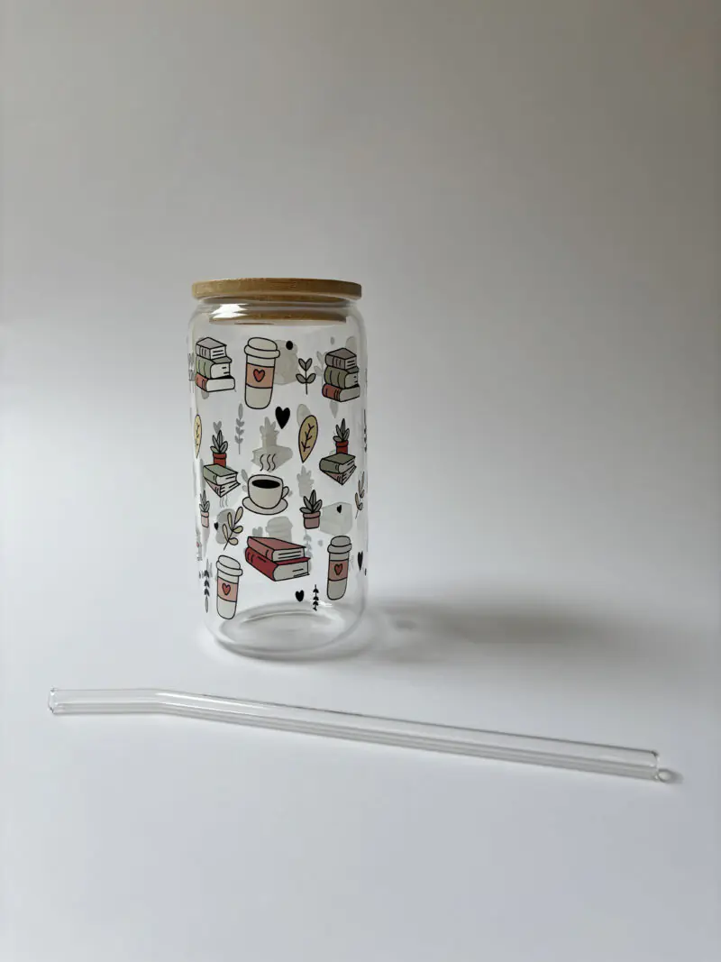 Iced Coffee & Book Pages Glass Bottle