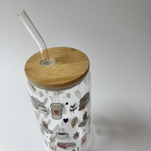 Iced Coffee & Book Pages Glass Bottle