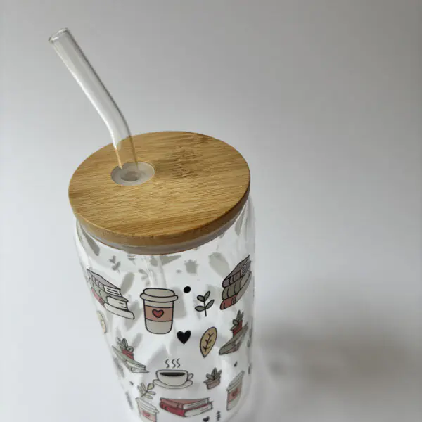 Iced Coffee & Book Pages Glass Bottle