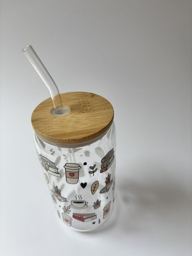 Iced Coffee & Book Pages Glass Bottle