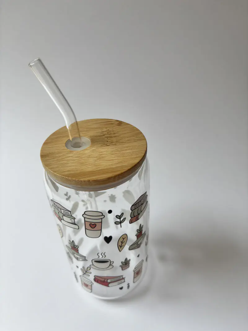 Iced Coffee & Book Pages Glass Bottle