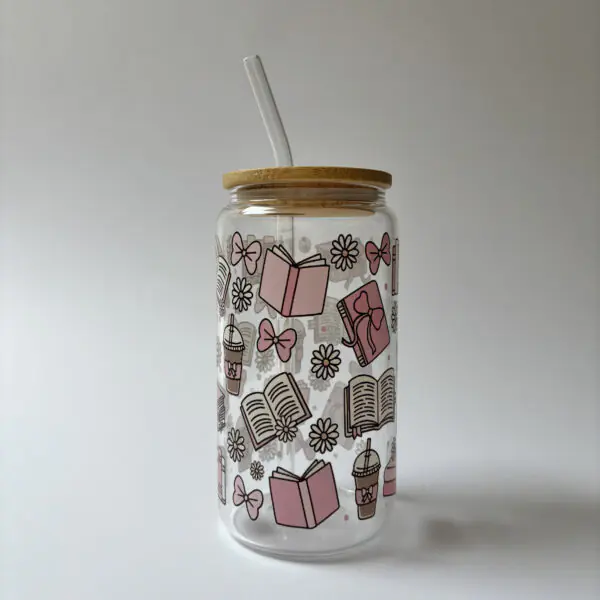 Pages & Pink Moments Glass Bottle