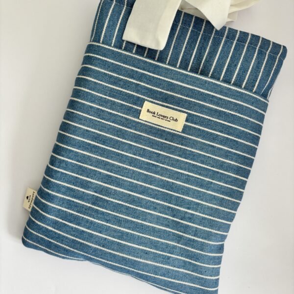 Bow Book Lovers Booksleeve Pocket Blue & White Striped Denim