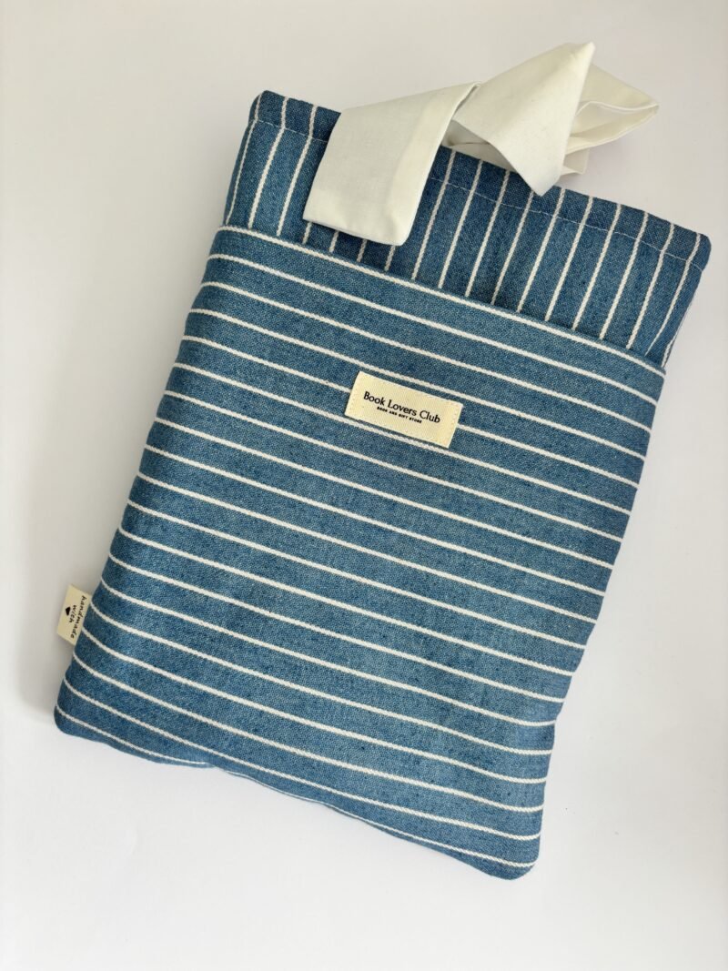 Bow Book Lovers Booksleeve Pocket Blue & White Striped Denim