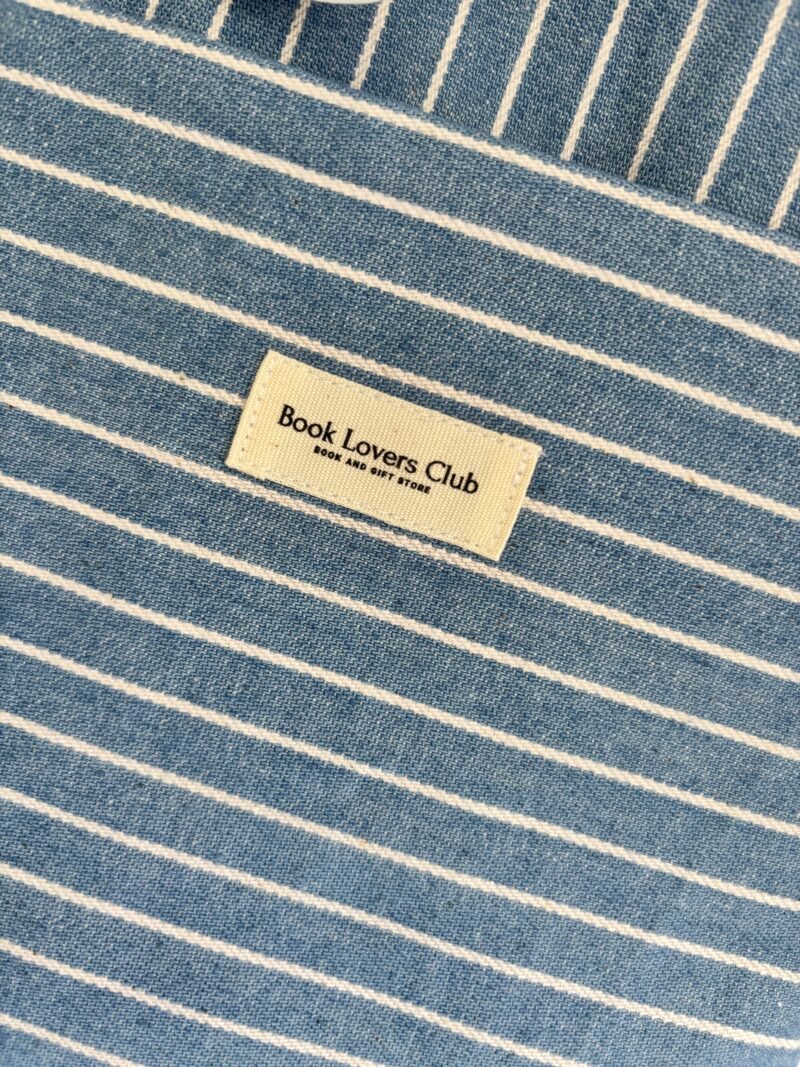 Bow Book Lovers Booksleeve Pocket Blue & White Striped Denim