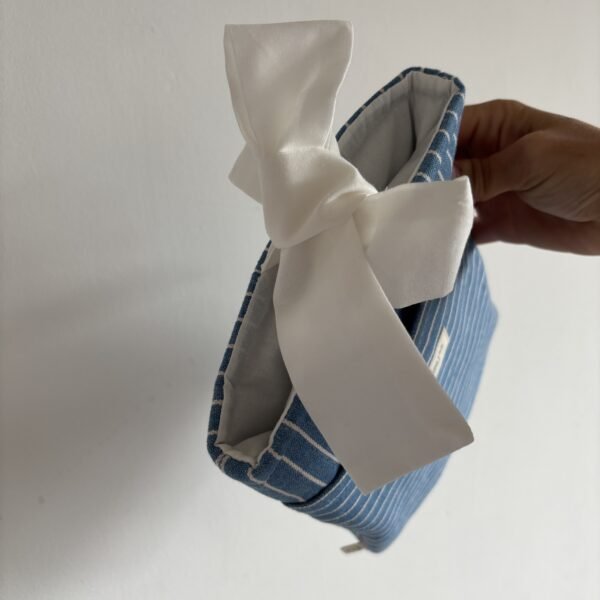 Bow Book Lovers Booksleeve Pocket Blue & White Striped Denim