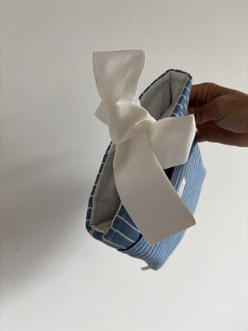 Bow Book Lovers Booksleeve Pocket Blue & White Striped Denim